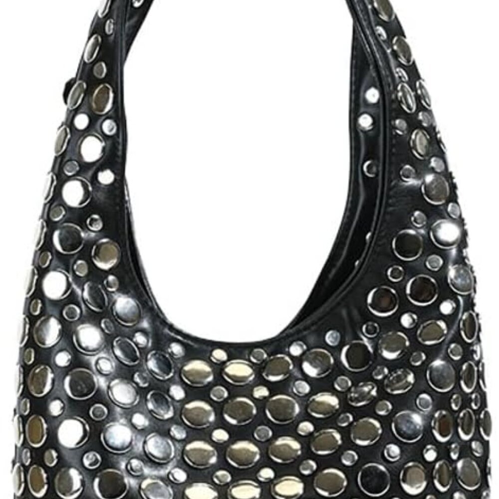 Y2k 90s Crescent Hobo Bags Women Trendy Studded PU Leather Shoulder Crossbody Pu